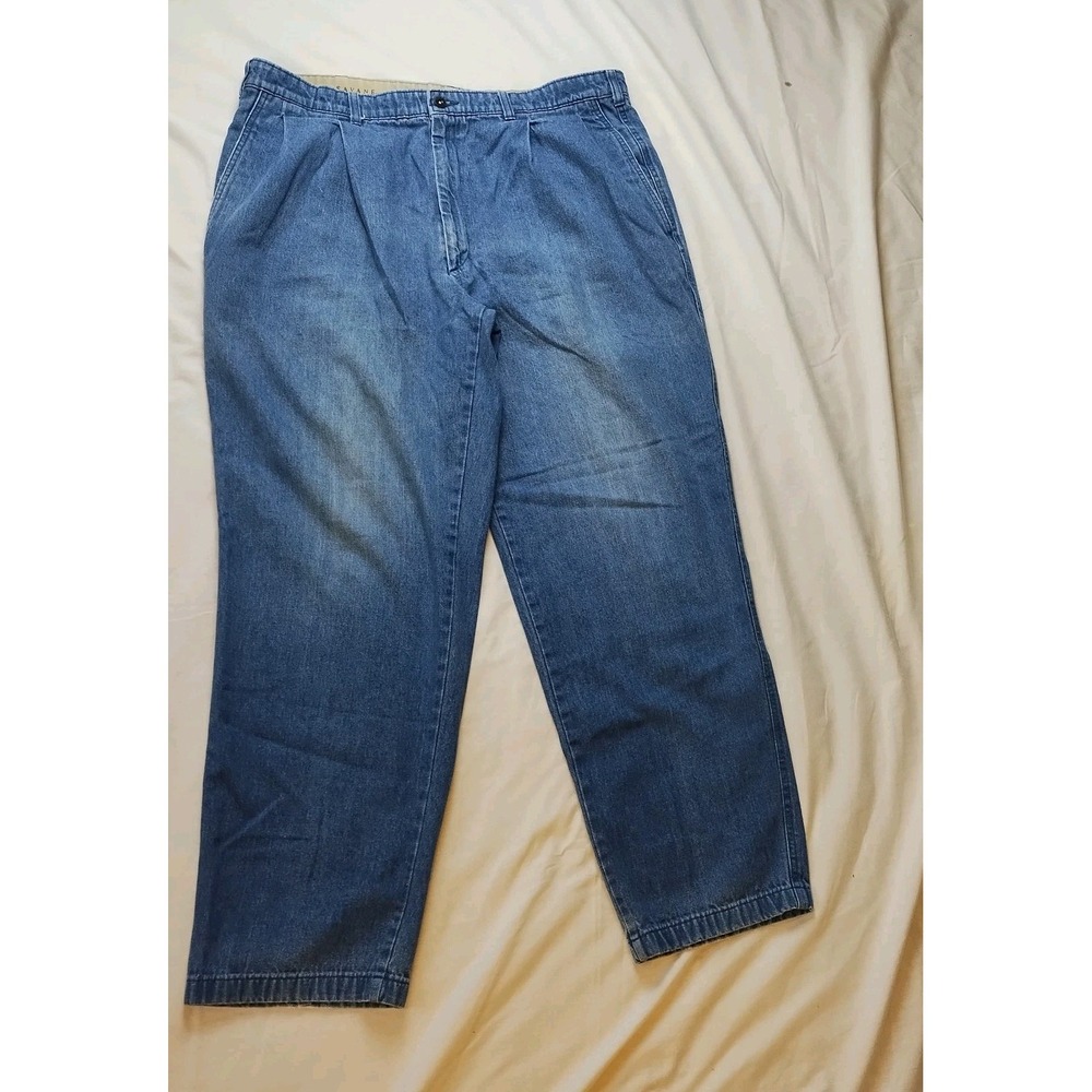 Savane Blue Pleated Jeans Men's 38x30  Slit Pockets Pleated Denim Retro 90s